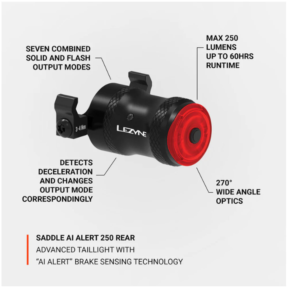 Lezyne Saddle Ai Alert 250 Rear Light