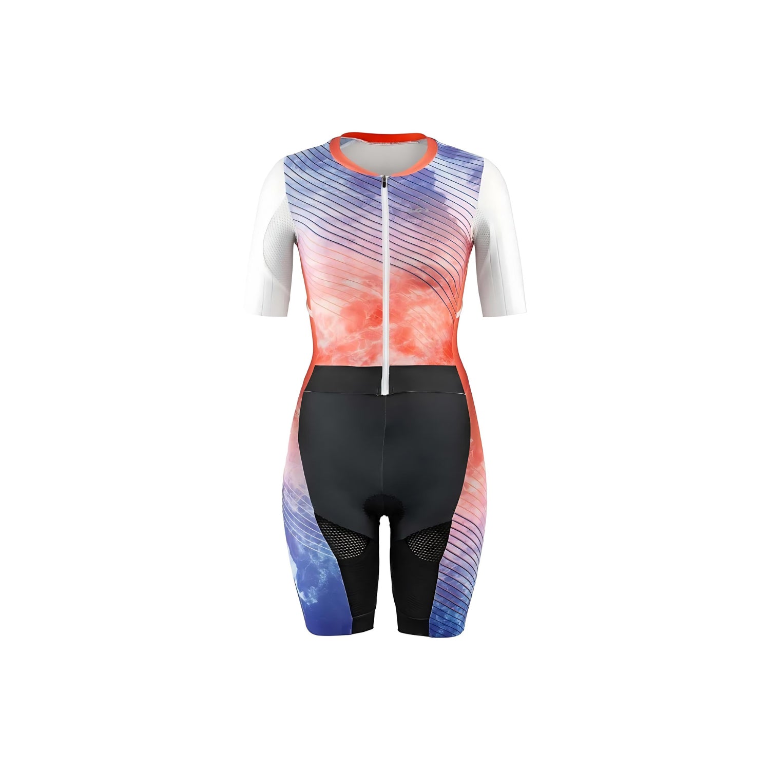 Maillot Cycliste Louis Garneau Aero Tri Femme Taille M - Orange Et Bleu Rayé, Stretch, Manches Courtes