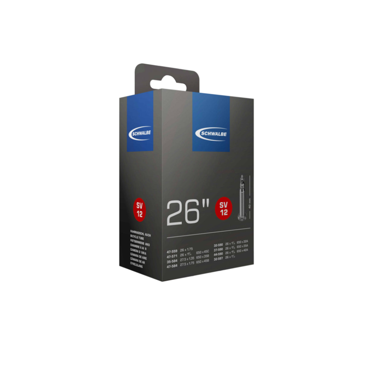 Schwalbe SV12 26" Inner Tube 26/40-559 40mm Presta Valve