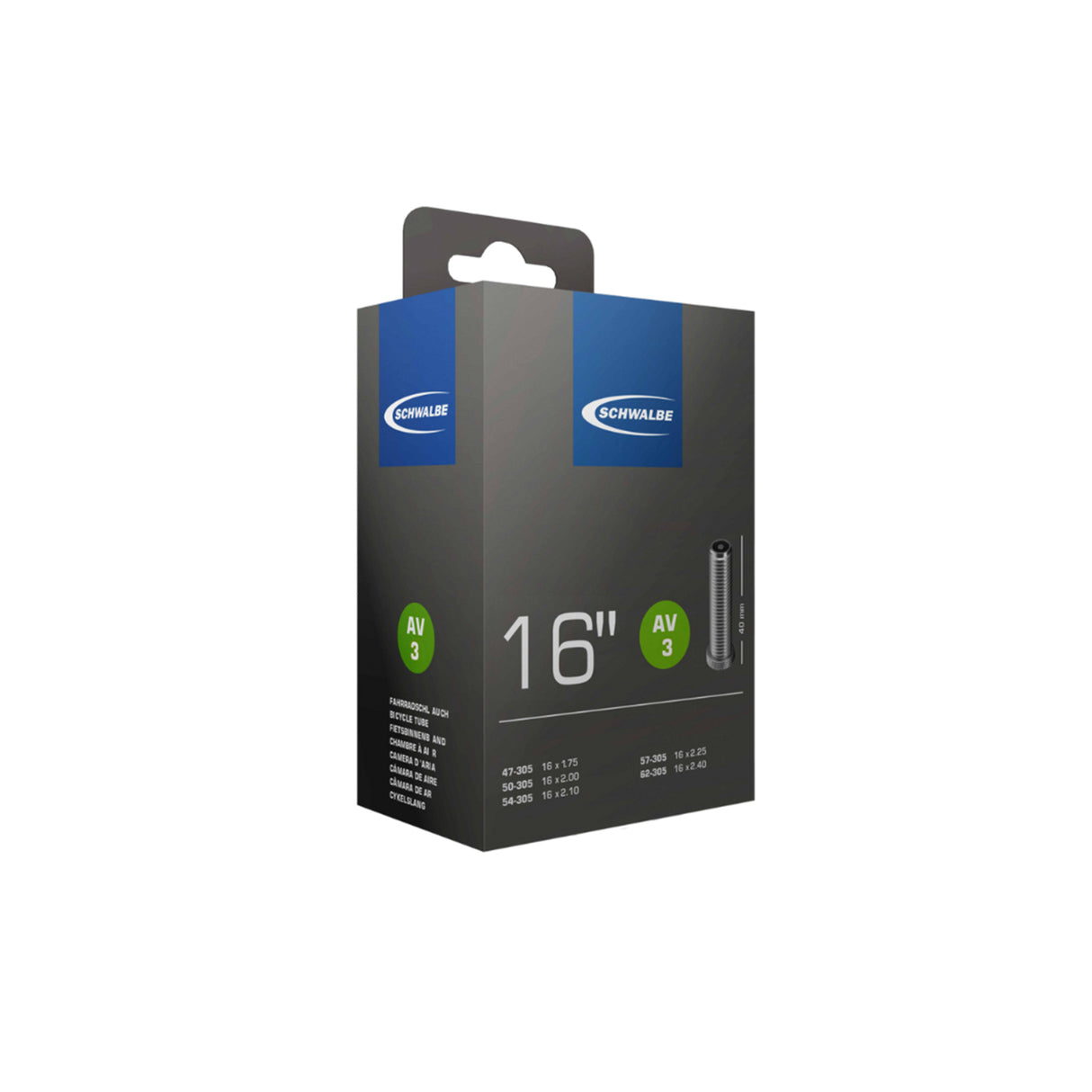 Schwalbe AV3 16" Inner Tube 47/62-305 40mm Schrader Valve