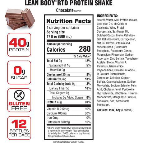 Lean Body Ready-to-Drink Protein Shake Chocolate (12 x 500ml)