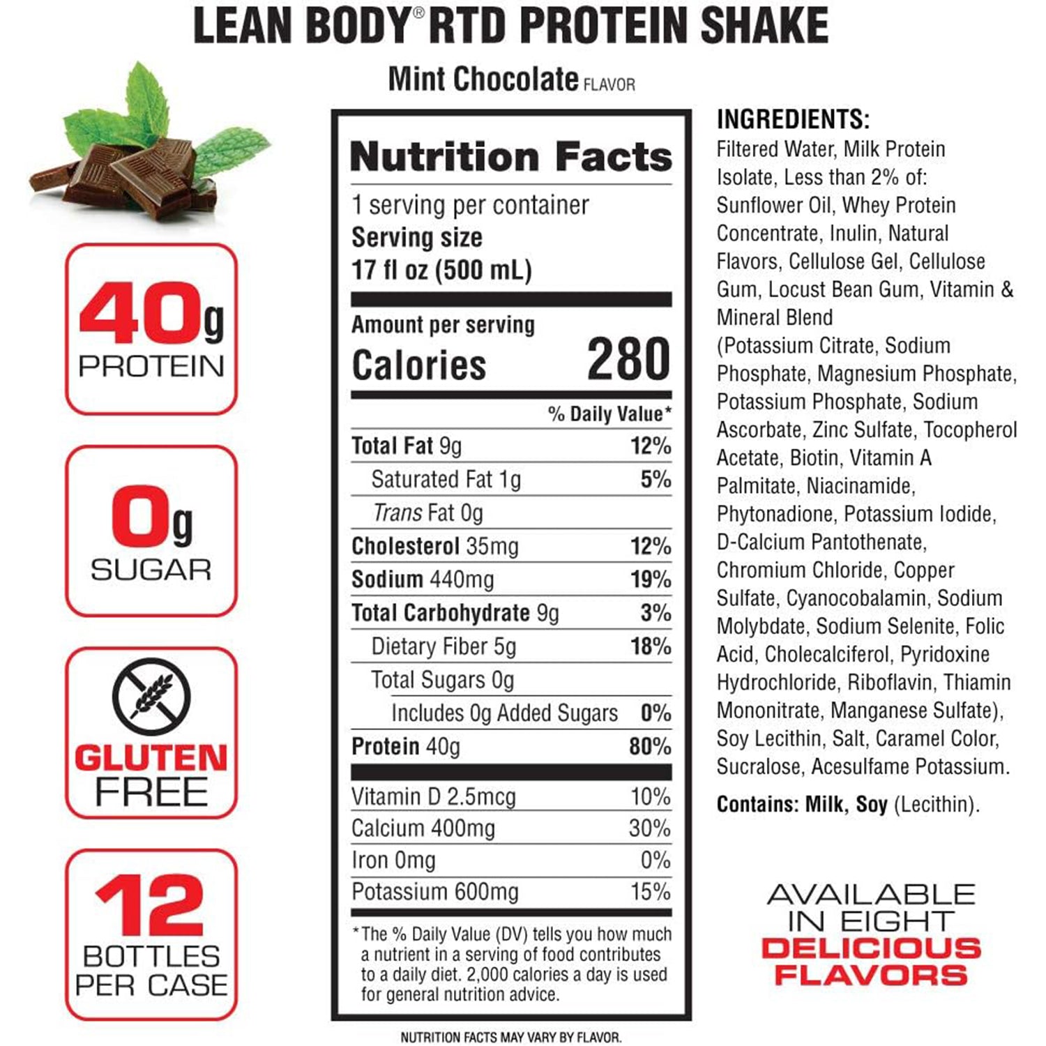 Lean Body Ready-to-Drink Protein Shake Mint Chocolate (12 x 500ml)