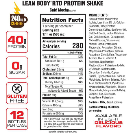 Lean Body Ready-to-Drink Protein Shake Cafe Mocha (12 x 500ml)