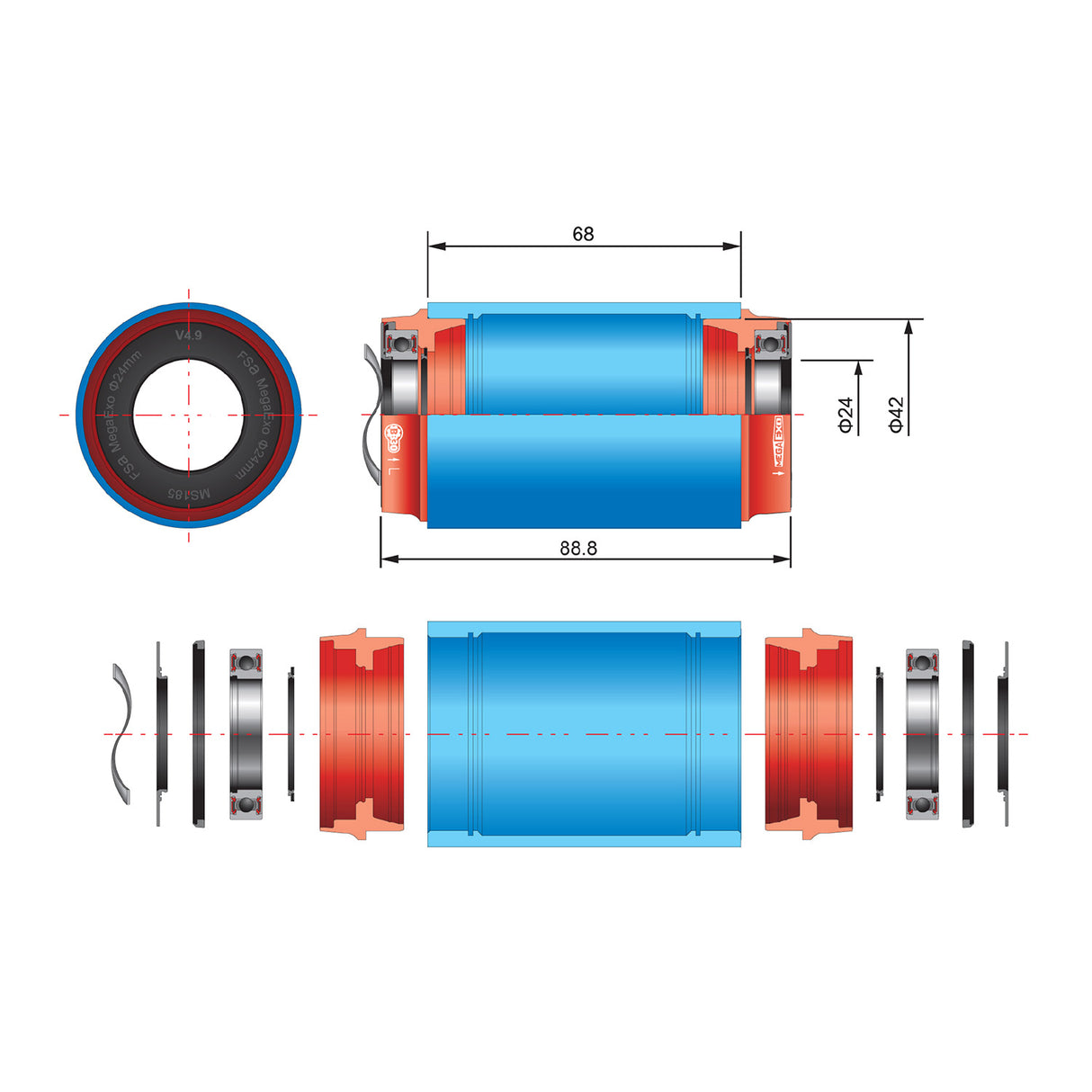FSA BB30 To M/Exo Adapter 68 Chrome Carbon
