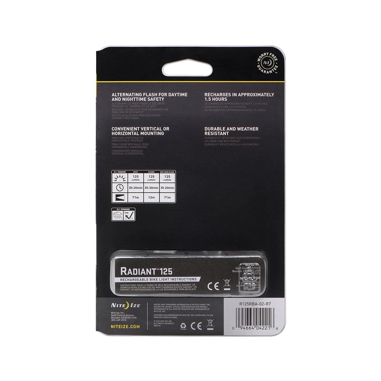 Nite Ize Radiant® 125 Rechargeable Bike Light - White - Cycle Souq