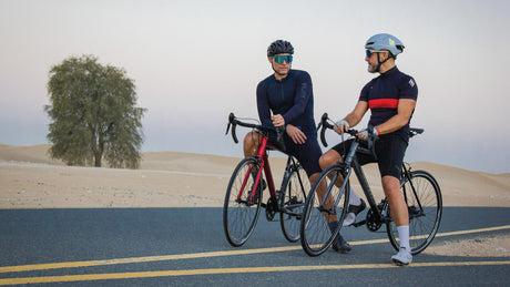 Cyclist riding a road bike on Al Qudra Cycling Track in Dubai