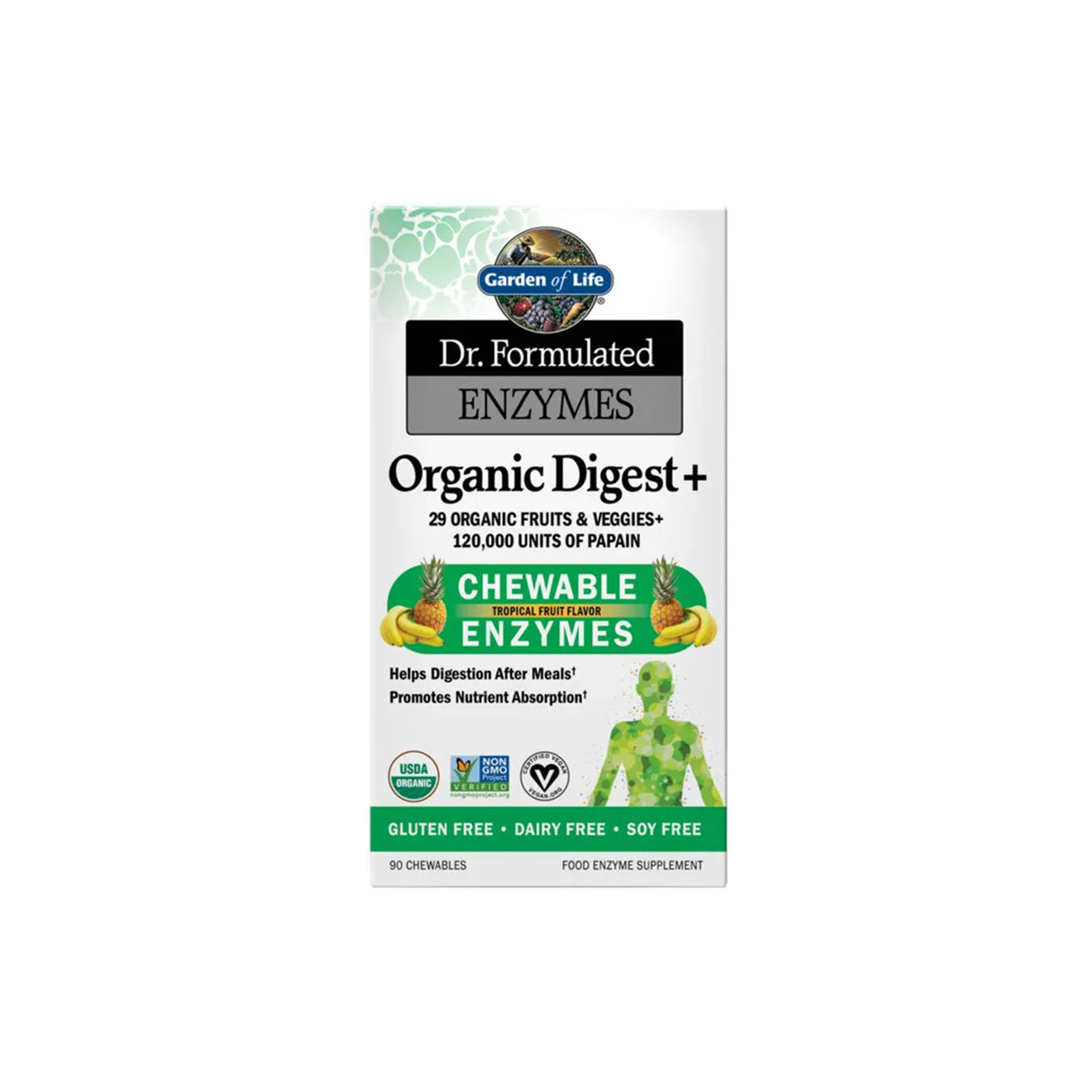 Garden of Life Dr. Formulated Enzymes Organic Digest+ Tropical Fruit Flavor 90 Chewables