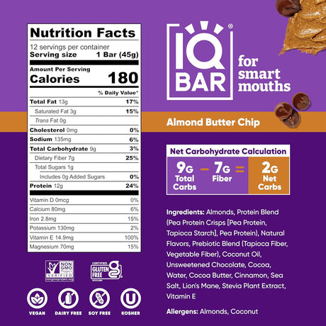 IQ Bar Almond Butter Chip (12 x 45g)