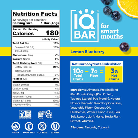 IQ Bar Lemon Blueberry (12 x 45g)