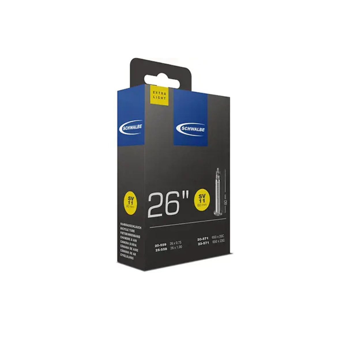 Schwalbe SV11 Extra Light 26" Inner Tube 20/25-559/571 60mm Presta Valve
