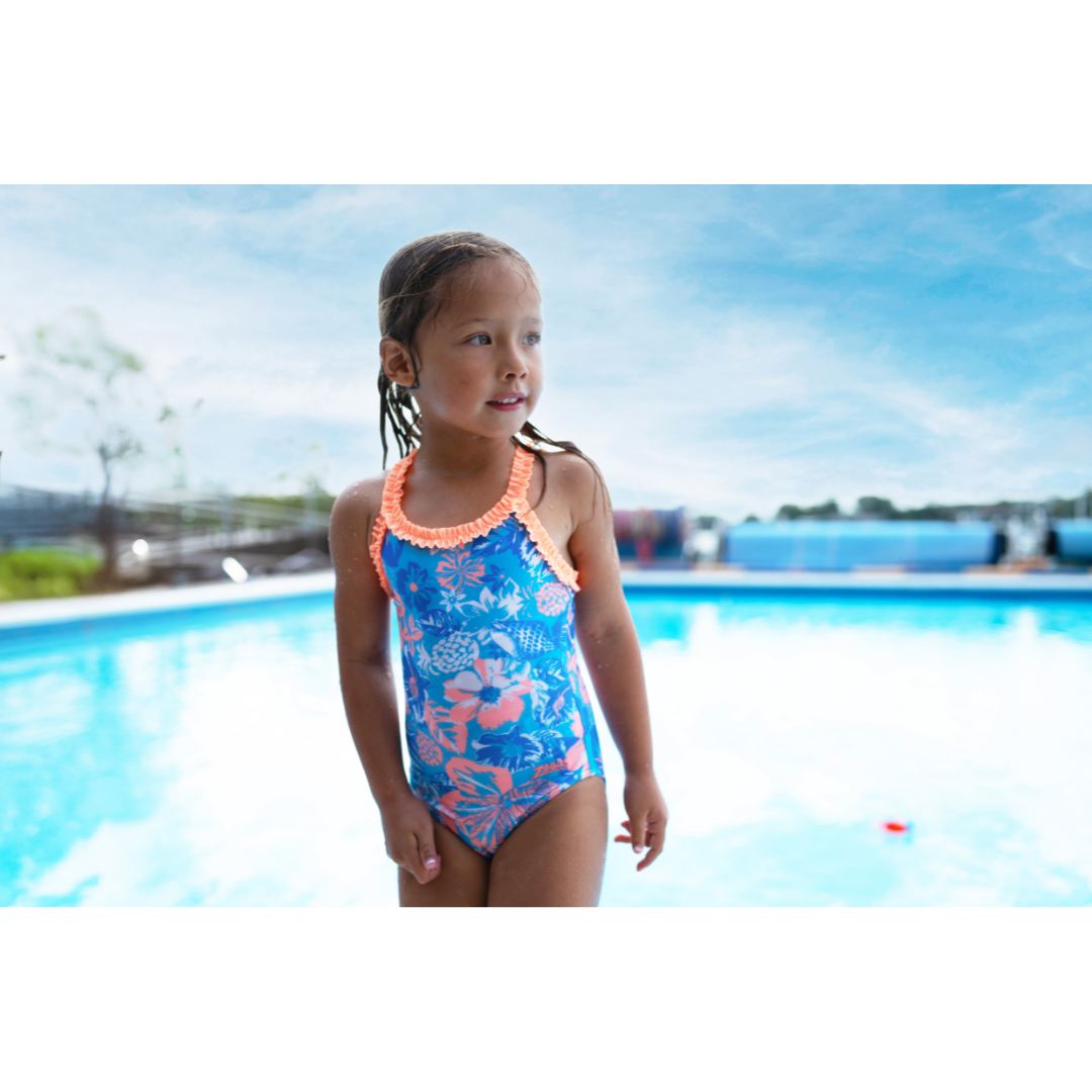 Zoggs Girls Bahia Ruffle Crossback Swimsuit