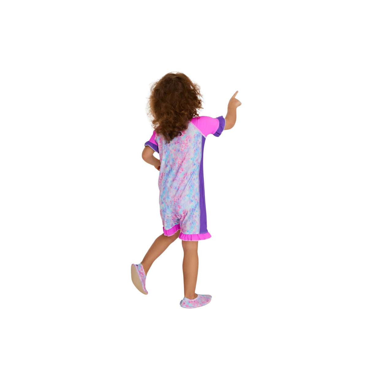 COEGA 1 Piece Suit-Frill Short Purple Abstract Drops