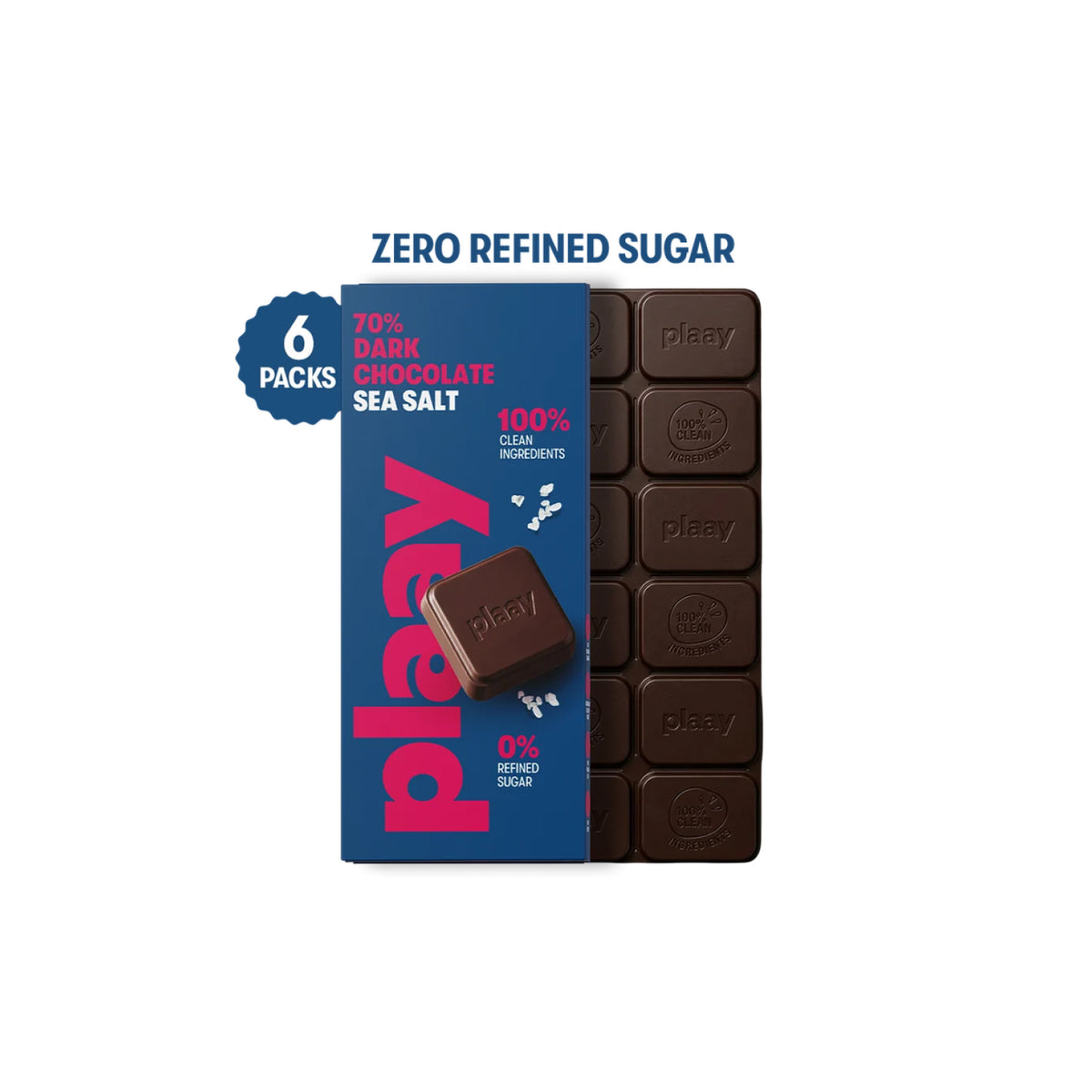 Plaay 70% Dark Chocolate Sea Salt Slab (6 x 80g)