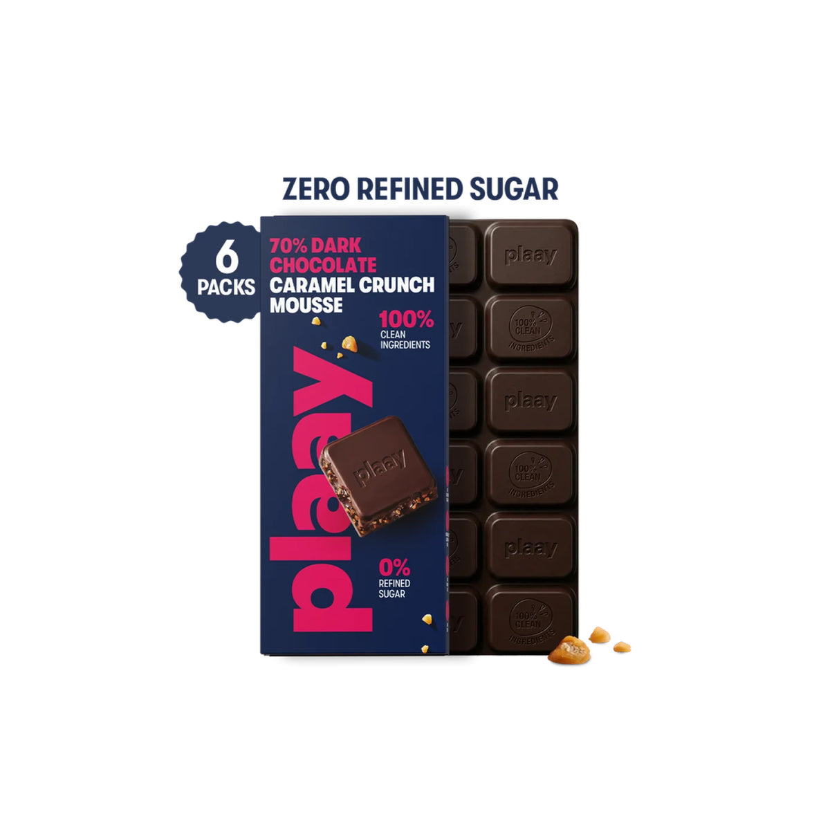 Plaay 70% Dark Chocolate Caramel Crunch Mousse Slab (6 x 80g)