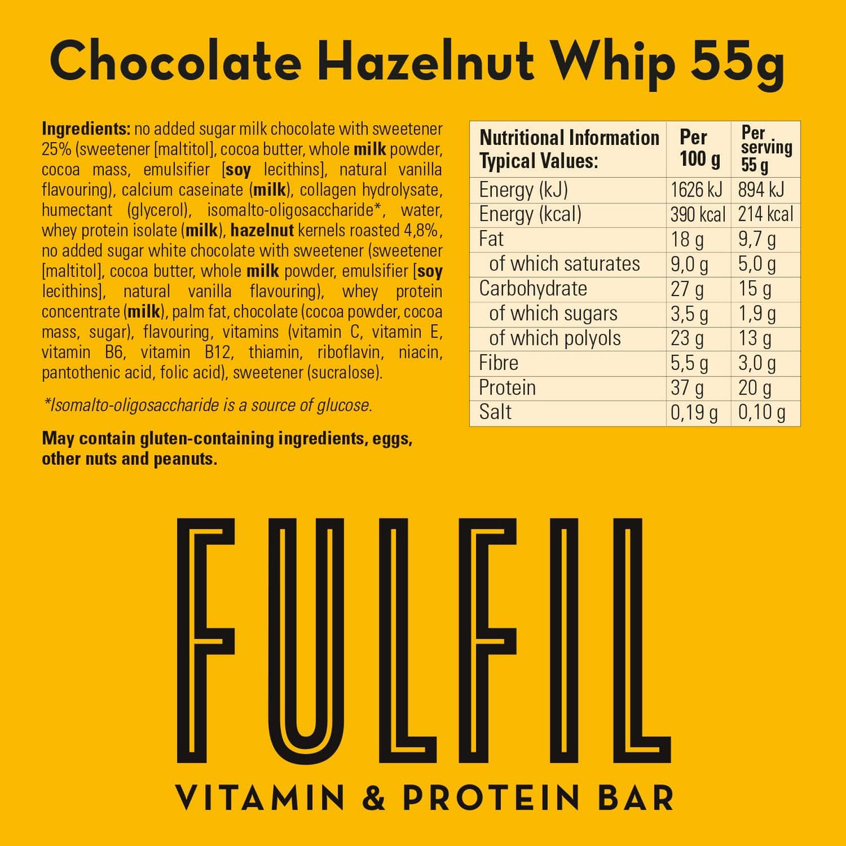 FULFIL CHOCOLATE HAZELNUT WHIP BAR (15 x 55g)