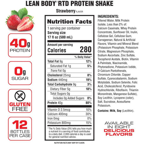 Lean Body Ready-to-Drink Protein Shake Strawberry (12 x 500ml)