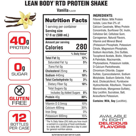 Lean Body Ready-to-Drink Protein Shake Vanilla (12 x 500ml)