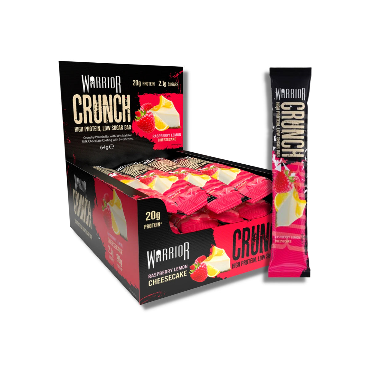 Warrior Crunch Raspberry Lemon Cheesecake Protein Bar (12 x 64g)