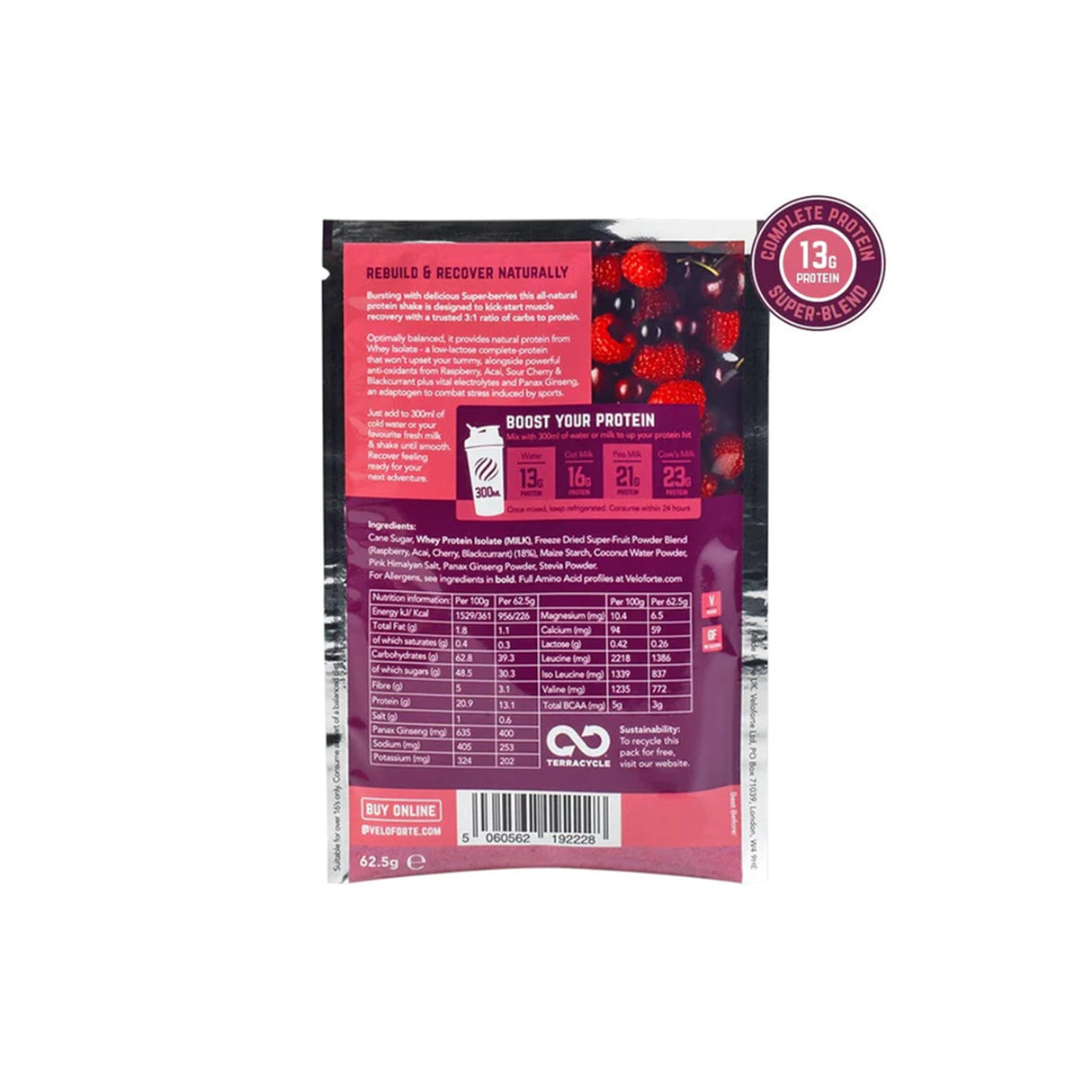 Veloforte Vita - Recovery Protein Shake Raspberry & Acai