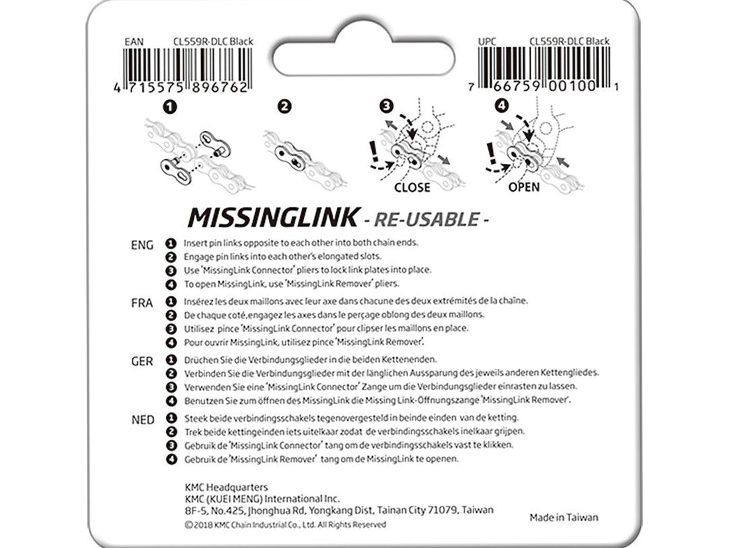 KMC CL559R DLC Missing Link 10 Speed Black 2 Pairs