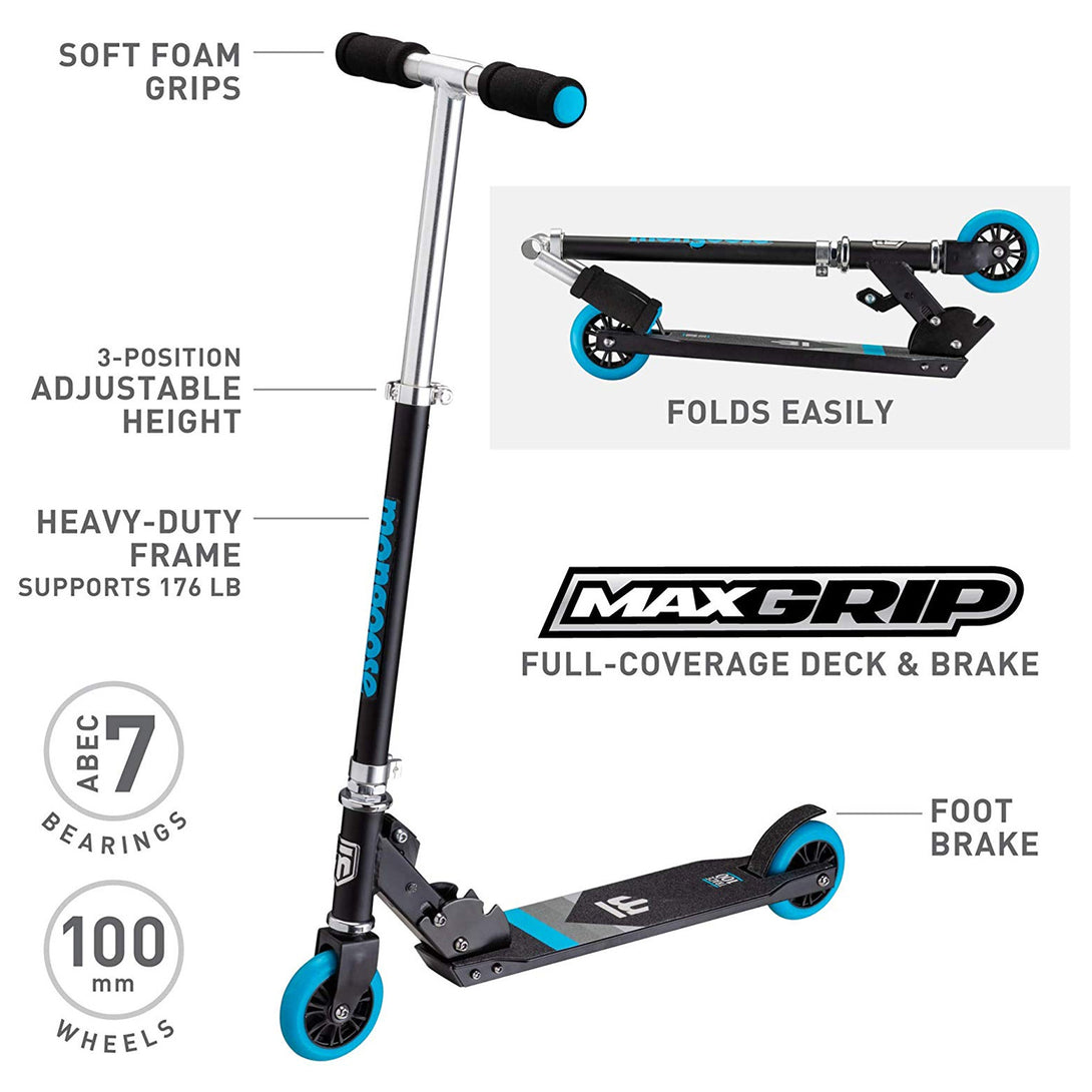 Mongoose Trace 100 mm Folding Scooter - Black/Blue - Cyclesouq.com