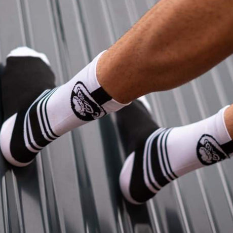 Grumpy Monkey White & Black Stripes Socks